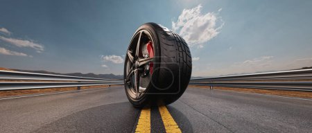 Photo for Car wheels on the highway. 3d, rendering, illustration, - Royalty Free Image
