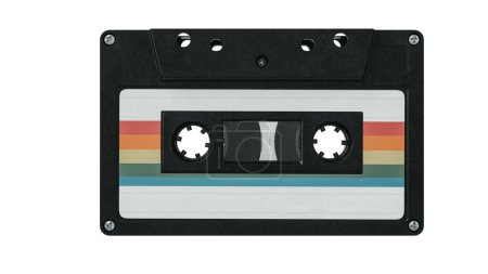 Photo for A cassette tape is placed on a white background. The cassette tape has a rainbow stripe on one side.3d, rendering, illustration, - Royalty Free Image