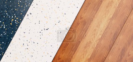 Photo for The dark brown wooden floor contrasts beautifully with the tile floor. - Royalty Free Image