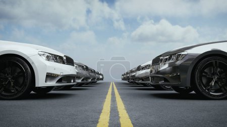 Photo for Rows of cars parked neatly in the parking lot. 3d, rendering, illustration, - Royalty Free Image