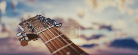Photo for Close-up of an acoustic guitar headstock. 3d, rendering, illustration, - Royalty Free Image