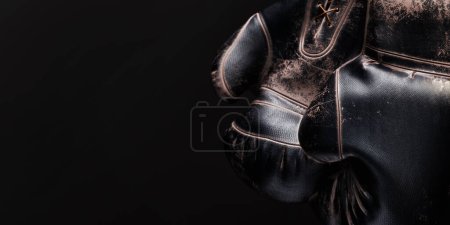 Foto de Guantes de boxeador negro sobre fondo negro. 3d, representación, ilustración, - Imagen libre de derechos