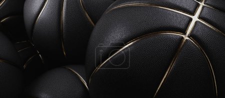 Photo for Close-up shot of black and gold basketball The background is black. 3d, rendering, illustration, - Royalty Free Image