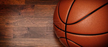 Photo for An orange basketball lies on the wooden floor. The wood has beautiful patterns. 3d, rendering, illustration, - Royalty Free Image