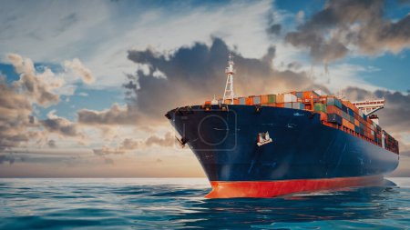 Photo for Cargo ship in the middle of the sea. 3d render and illustration - Royalty Free Image