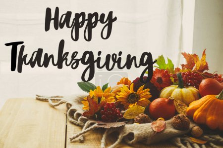 Photo for Happy Thanksgiving greeting card. Happy Thanksgiving text o - Royalty Free Image