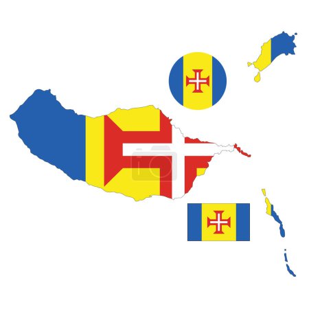 Ilustración de Mapa de Madeira y Vector de Bandera - Imagen libre de derechos