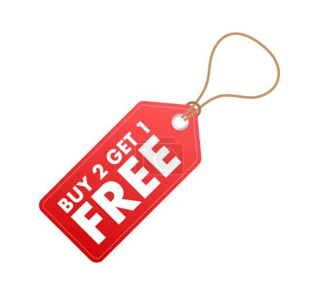 Ilustración de Compra 2 Obtén 1 gratis, etiqueta de venta, plantilla de diseño de banner. Ilustración de stock vectorial - Imagen libre de derechos