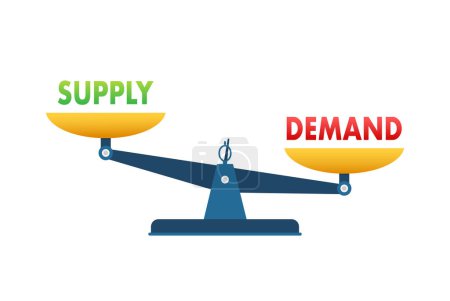 Balance de la demanda y la oferta en la escala. Concepto de negocio. Ilustración de stock vectorial