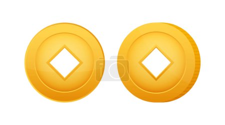 Illustration for Feng shui chinese coin. China gold money. Vector stock illustration - Royalty Free Image
