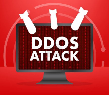 DDOS-Angriff, Hackerbombe. Diensteverweigerung. Vektoraktiendarstellung