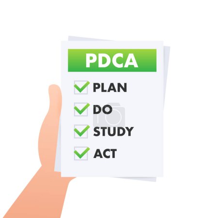 Illustration for PDCA - Plan Do Check Act, quality cycle. Improvement tool. Vector stock illustration - Royalty Free Image