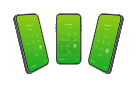 Illustration for Screen lock authentication password smartphone background template. Illustration of phone ID recognition screenlock password or lockscreen passcode numbers display - Royalty Free Image