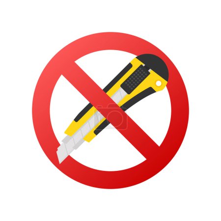 Illustration for Do not use cutter knife. Warning icon. Vector stock illustration - Royalty Free Image