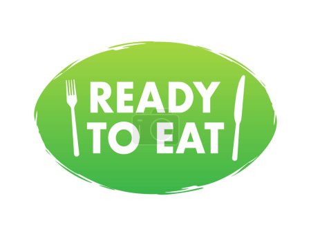 Ilustración de Ready to eat meal sign, label. Precooked food. Vector stock illustration. - Imagen libre de derechos