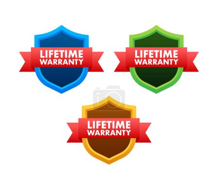 Flat banner with red lifetime warranty. Flat vector illustration character.