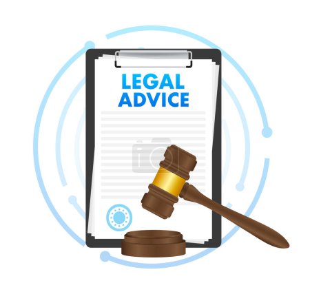 Ilustración de Legal advice. Justice, consultation. Client questions. Online lawyer assistance Vector stock illustration - Imagen libre de derechos