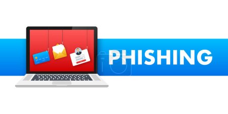 Internet-Phishing, gehackte Anmeldung und Passwort. Vektorillustration.