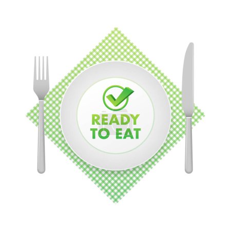 Ilustración de Ready to eat meal sign, label. Precooked food. Vector stock illustration. - Imagen libre de derechos