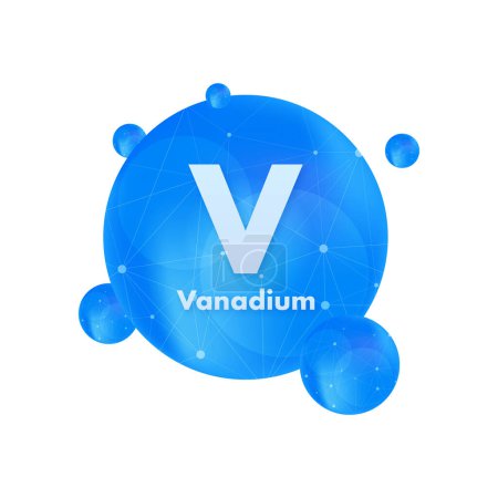 Illustration for Mineral V Vanadium blue shining pill capsule icon. Vector stock illustration - Royalty Free Image