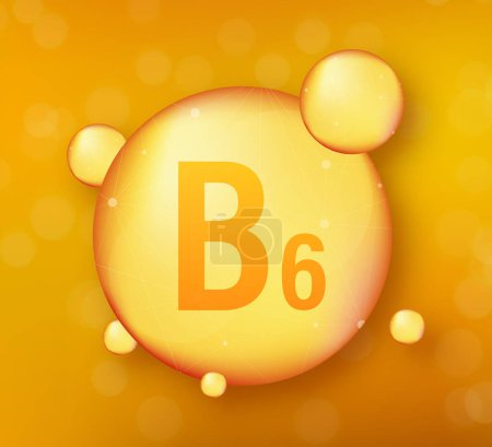 Téléchargez les illustrations : Vitamine B 6 icône dorée brillante. Acide ascorbique. Illustration vectorielle. - en licence libre de droit
