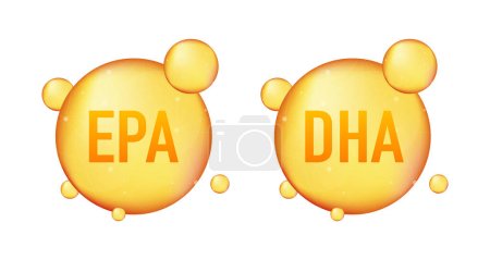 Ilustración de EPA, DHA Vector Drops Set. Omega Tres. Vitamina orgánica. Ilustración vectorial - Imagen libre de derechos