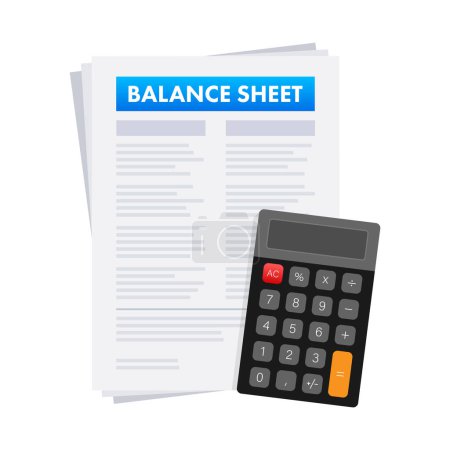 Illustration for Clipboard with Balance sheet with calculator. Financial reports statement and documents. Vector stock illustration - Royalty Free Image