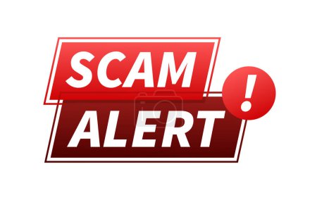 Illustration for Banner with red scam alert. Attention sign. Cyber security icon. Caution warning sign sticker. Flat warning symbol. Vector stock illustration - Royalty Free Image