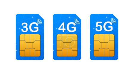Téléchargez les illustrations : Carte SIM 3G 4G 5G. Symbole technologique des télécommunications mobiles. Illustration vectorielle - en licence libre de droit