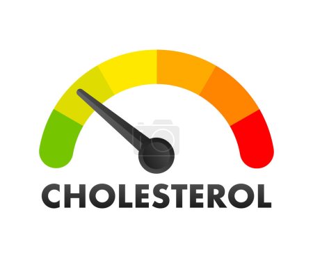 Ilustración de Medidor de nivel de colesterol, escala de medición. Indicador del velocímetro del colesterol. Ilustración vectorial - Imagen libre de derechos