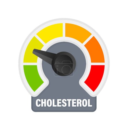 Illustration for Cholesterol Level Meter, measuring scale. Cholesterol speedometer indicator. Vector illustration - Royalty Free Image