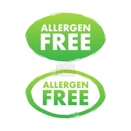 Ilustración de Sello libre de alérgenos. Productos no alergénicos etiqueta de cinta redonda. Ilustración vectorial - Imagen libre de derechos