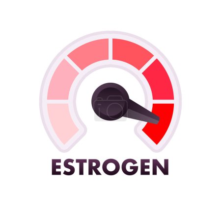 Medidor de nivel de estrógeno, escala de medición. Velocímetro de estrógeno. Ilustración vectorial
