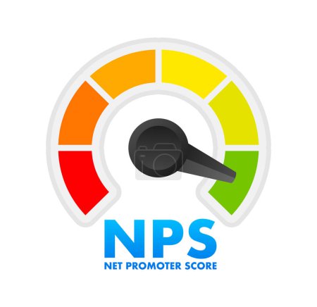 Illustration for NPS Level Meter, measuring scale. Net promoter score Level speedometer indicator. Vector illustration - Royalty Free Image