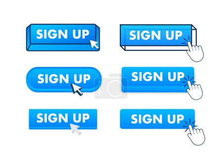 Illustration for Sign up Button with pointer clicking. Sign up web buttons set. User interface element in flat style. Vector illustration - Royalty Free Image