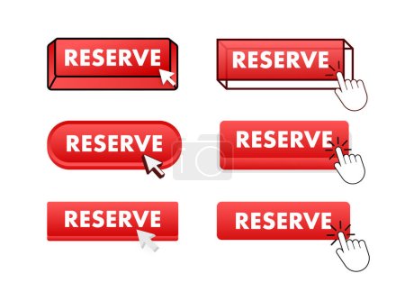 Illustration for Reserve Button with pointer clicking. Reserve web buttons set. User interface element in flat style. Vector illustration - Royalty Free Image