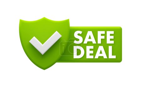 Téléchargez les illustrations : Badge de garantie Safe Deal - Bouclier de transaction sécurisé avec illustration vectorielle de coche. - en licence libre de droit