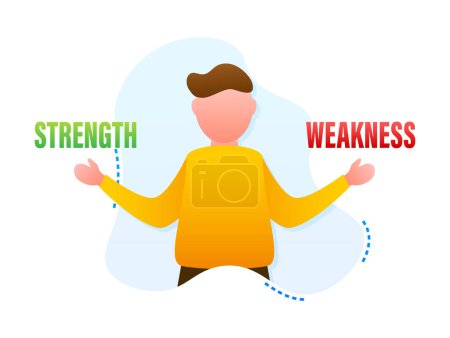 Téléchargez les illustrations : Personal Strengths and Weaknesses Concept, Vector Illustration of a Man Balancing Both Sides for Self Development and Growth. - en licence libre de droit