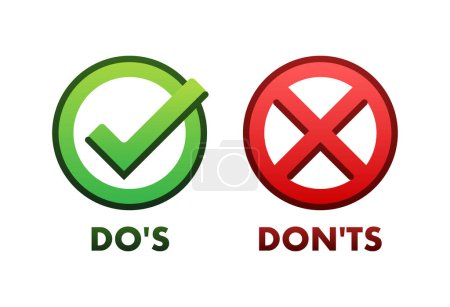 Illustration for Dos and Donts Icons with Checkmark and Cross, Guidelines Concept Vector Illustration for Decision Making and Rules Representation. - Royalty Free Image