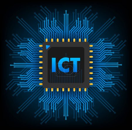 Illustration for Detailed vector design of an ICT microchip with a complex circuit board, symbolizing advanced information technology and communication. - Royalty Free Image