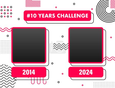 Téléchargez les illustrations : Concept de défi dynamique de 10 ans avec le schéma de couleur rose et noir pour les messages de médias sociaux. - en licence libre de droit
