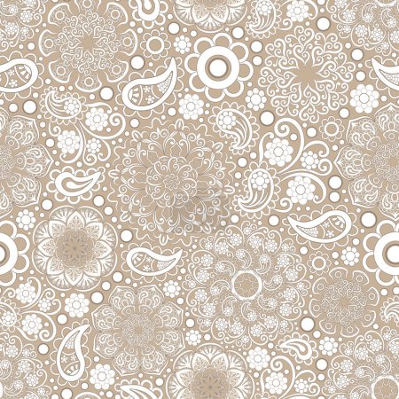 Photo for Seamless floral pattern-190. White mandalas, boho style, beige background. - Royalty Free Image