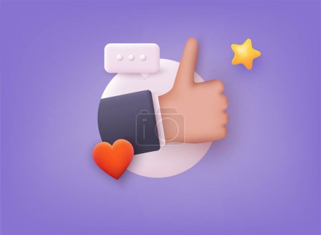 Illustration for Hand thumb up or like sign. Success or good feedback, positive concept and like symbol. 3D Web Vector Illustrations. - Royalty Free Image
