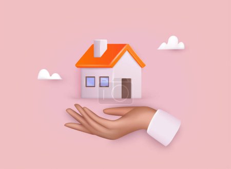 Téléchargez les illustrations : Real Estate business. Holding house representing home ownership.  3D Web Vector Illustrations. - en licence libre de droit
