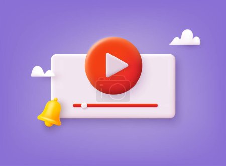 Video channel online icon. Video windows flying in air. Internet video clips and tube concept. 3D Web Vector Illustrations.