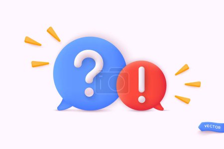 Illustration for Question and Answers concept in cartoon 3d style.  QA letters - qustions and answers section icon. 3D Web Vector Illustrations. - Royalty Free Image