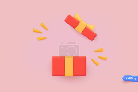 Téléchargez les illustrations : Boîte cadeau ouverte rouge avec ruban jaune. Illustrations 3D du vecteur Web. - en licence libre de droit