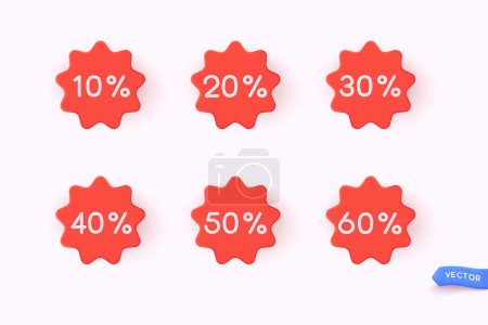 Ilustración de Label set with percent, check mark and discount. App icon. 3D Web Vector Illustrations. - Imagen libre de derechos