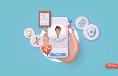 Illustration for Online consultation doctor concept. Pharmacy drug for health pharmaceutical. 3D Vector Web llustrations. - Royalty Free Image