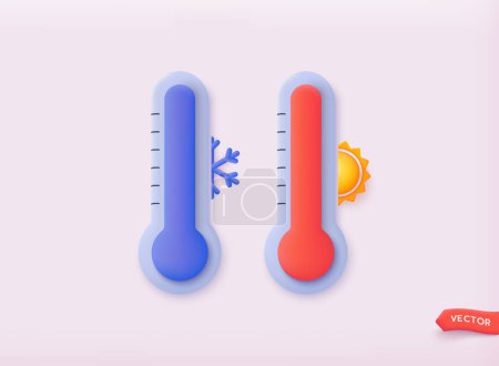 Téléchargez les illustrations : Thermomètre pour tester la température. Illustrations 3D du vecteur Web. - en licence libre de droit